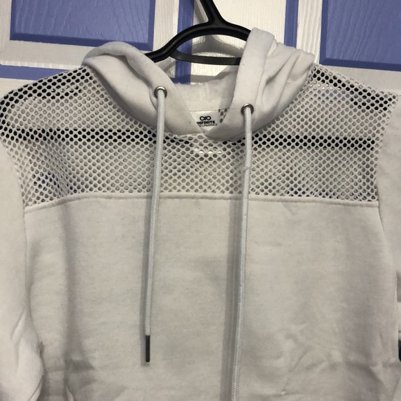 White Mesh Crop Hoodie - Picture 2 of 3